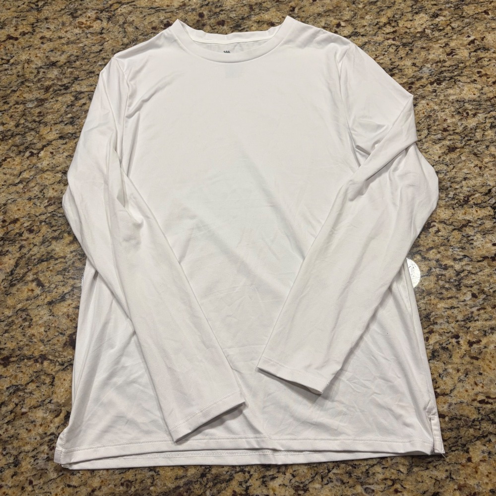 All In Motion Mens Long Sleeve Active T-Shirt White Small Performance Crew Neck